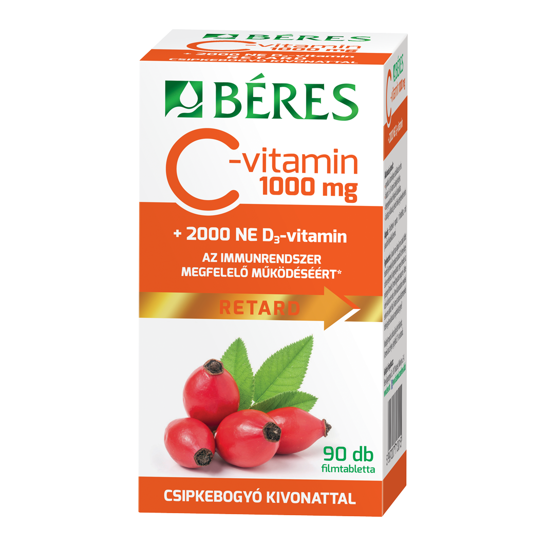 Béres C-vitamin 1000 mg RETARD filmtabletta csipkebogyó kivonattal + 2000 NE D3-vitamin