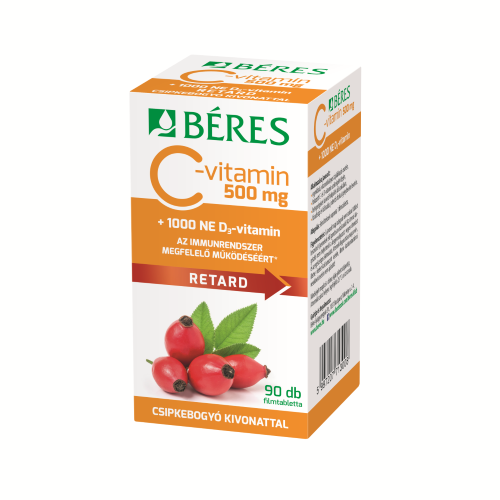 Béres C-vitamin 500 mg RETARD filmtabletta csipkebogyó kivonattal + 1000 NE D3-vitamin