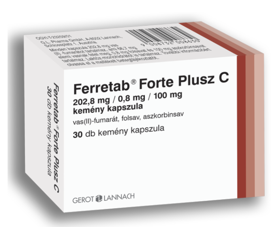 Ferretab Forte Plusz C 202,8 mg/0,8 mg/100 mg kemény kapszula