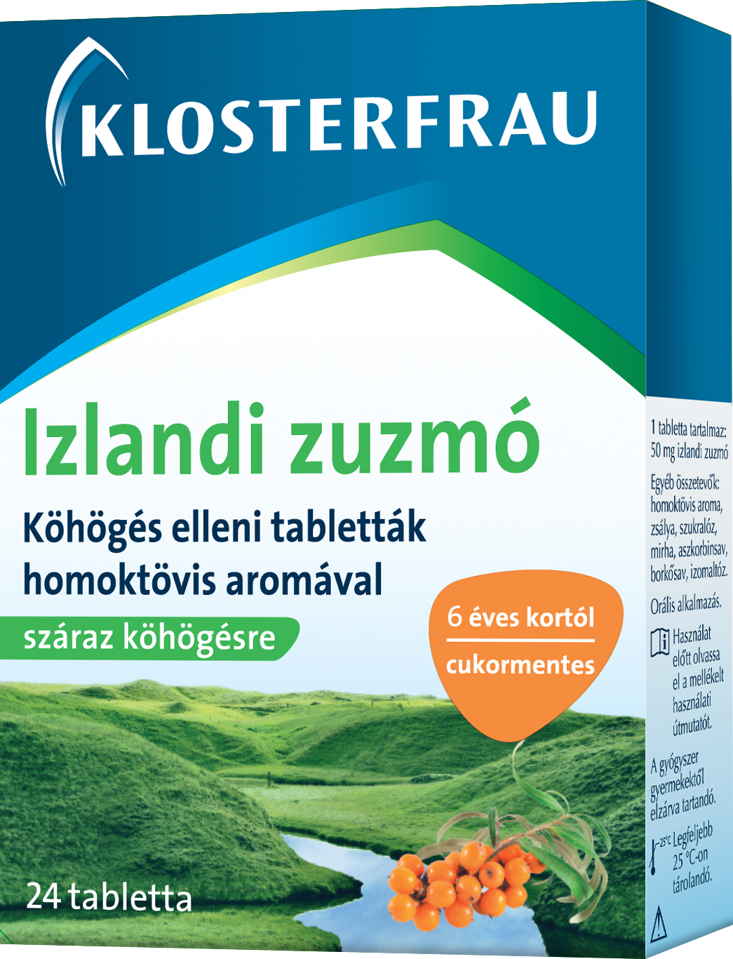 Klosterfrau izlandi zuzmó köhögés elleni tabletta homoktövis aromával