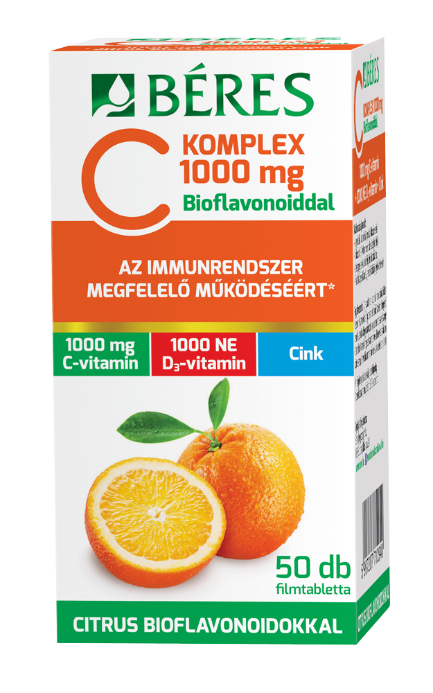 Béres C Komplex 1000mg filmtabletta C- és D3-vitaminnal, cinkkel és citrus bioflavonoiddal