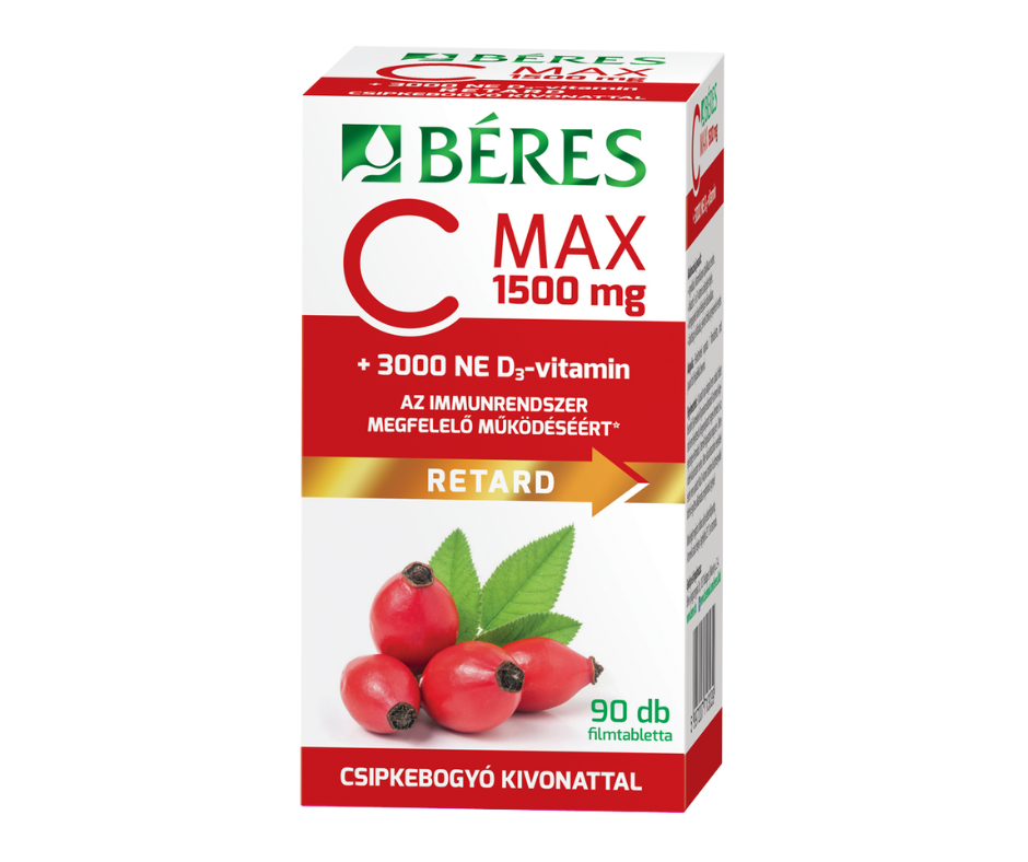 Béres C MAX 1500 mg retard filmtabletta csipkebogyó kivonattal + 3000 NE D3-vitamin